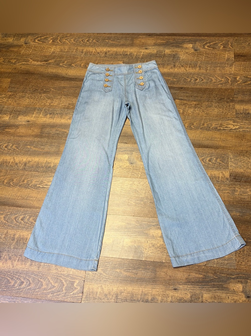 Anthropologie Elevenses Tencel Light Wash Wide Leg Sailor Pants Size 6 Chambray